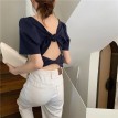 镂空交叉绑带短版上衣